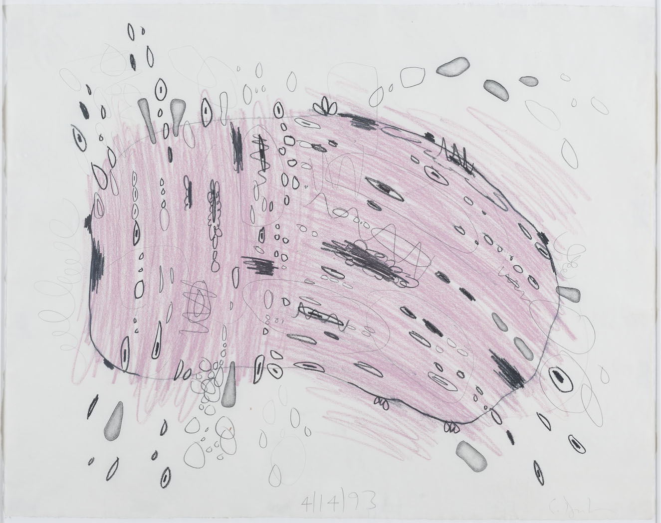 <i>Untitled (4/14/93)</i>, 1993, wax crayon, colored pencil, and pencil on paper,18 1/4 x 22 7/8 inches (46.4 x 58.1 cm)